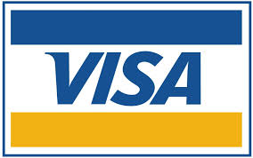 Visa company Logo that is a VISA card with blue stripe on top then the word VISA and gold stripe underneath it.